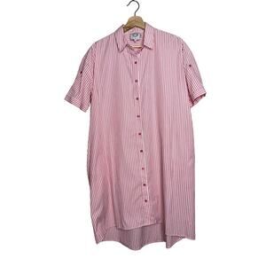Lili Sidonio Pink White Striped Button Down Shirt Dress XS Roll Tab Sleeve